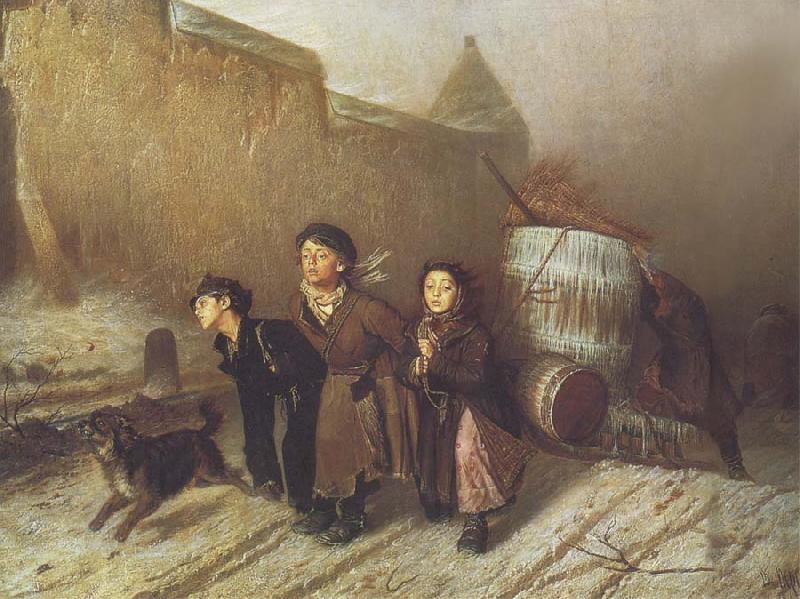 Vasily Perov Apprentices Pulling a Water Barrel China oil painting art